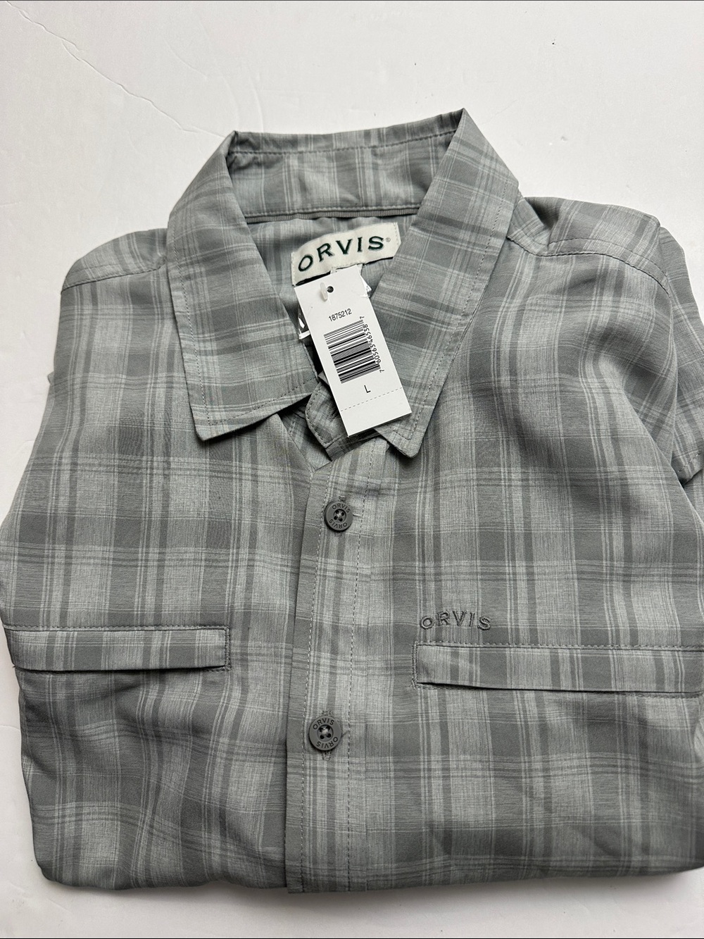Orvis Light and Medium Gray Plaid Button-Down Shirt